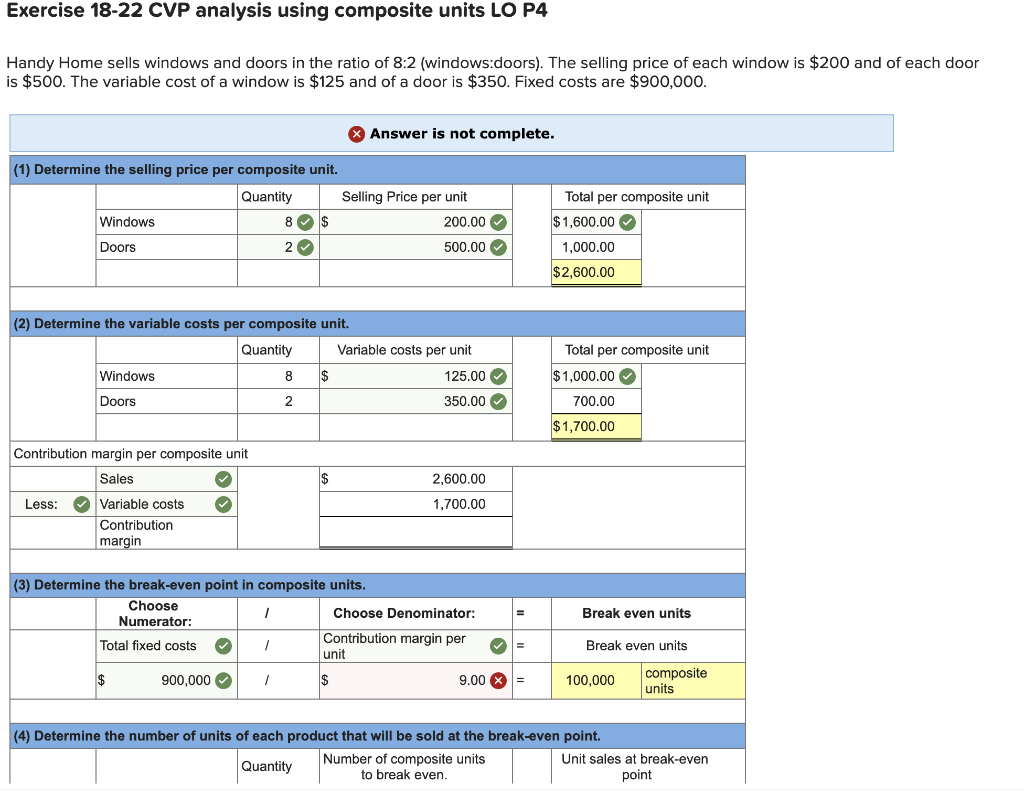  Exercise 18-22 CVP analysis using composite units LO P4 Handy Home