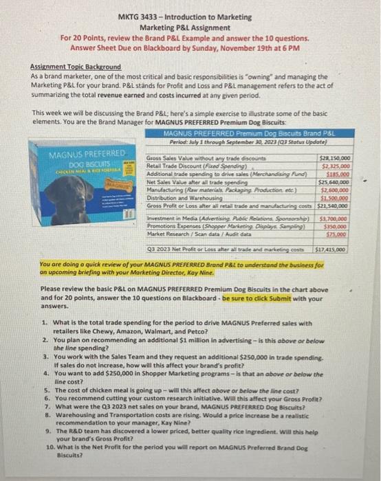  For 20 Points, review the Brand P\&L Example and answer the