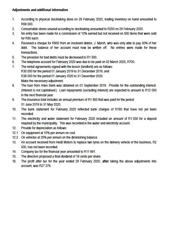 trial balance and additional information given below were extracted from the accounting