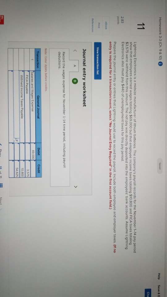  Homework 3-3 (Ch. 9 & 10) Saved Help Save & E