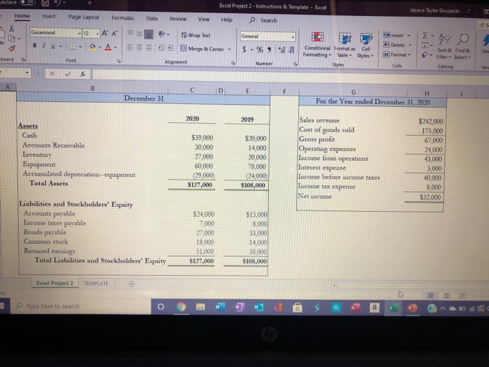  Indirect method foSave Excel Project 2 - Instructions & Template -