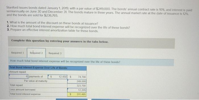 of $249,000. The bonds annual contract rate is 10%, and interest is