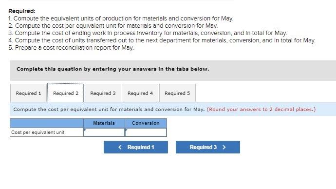 per equivalent unit for materlals and conversion for May. 3. Compute the