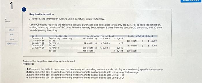  1 2 points eBook Hint Print References ! Required information [The