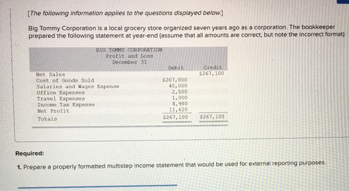  IThe following information applies to the questions displayed below. Big Tommy