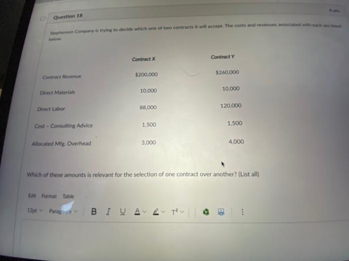  Question 18 Stephen Comury is trying to decide which one of