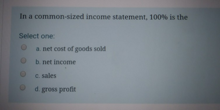 In a common-sized income statement, 100% is the Select one: O