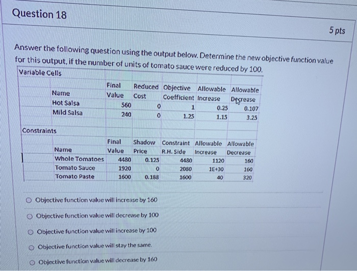  Question 18 5 pts Answer the following question using the output
