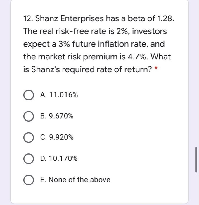 the stock's required rate of return? * O A. 10.46% O B.