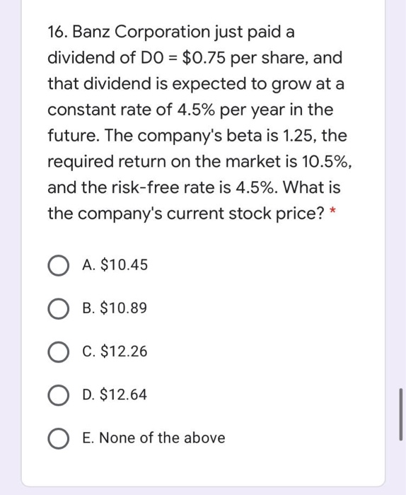 the dividend is expected to grow at an annual rate of 25%