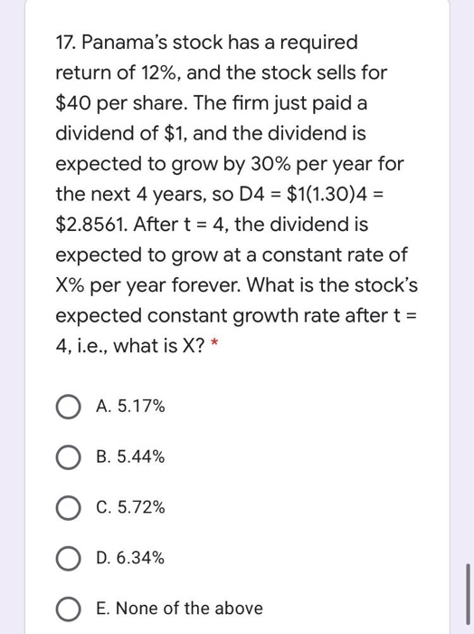 of 5% per year thereafter. The required rate of return is 10.3%.