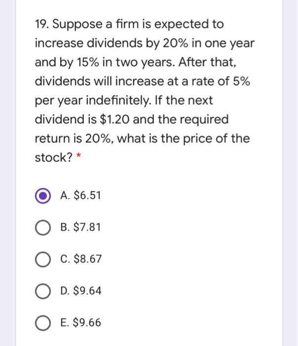 the value of the stock today is closest to: A. $20.65 B.