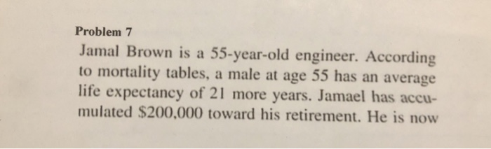  not using excel plz Problem 7 Jamal Brown is a 55-year-old