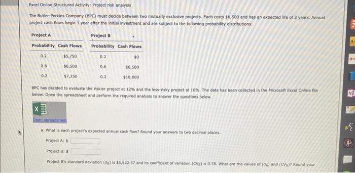 please help thank you! Excel Dnline Structured Activity: Project risk analysis The