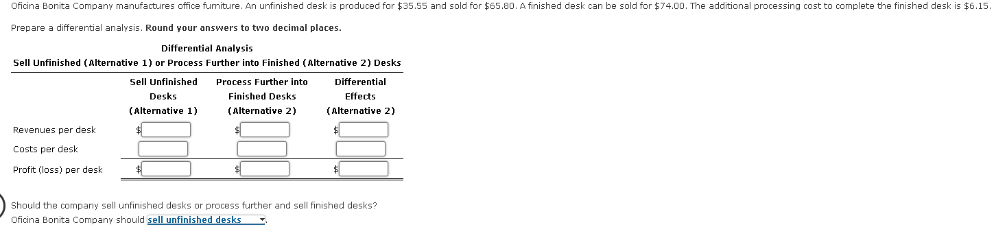  Prepare a differential analysis. Round your answers to two decimal places.
