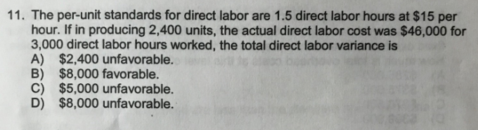11. The per-unit standards for direct labor are 1.5 direct labor