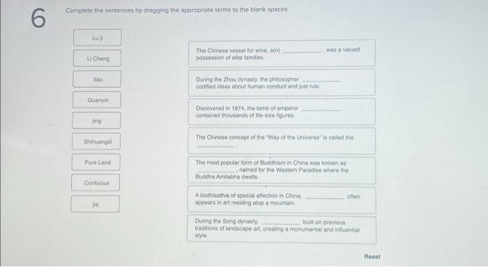  6 Complete the sentences by dragging the appropriate terms to the