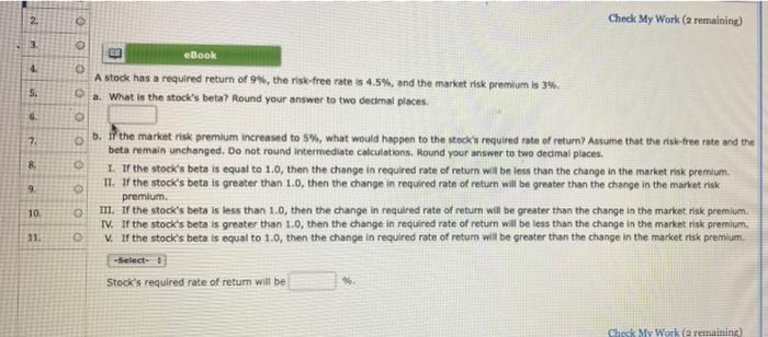  2 Check My Work (2 remaining) 3 4 eBook A stock