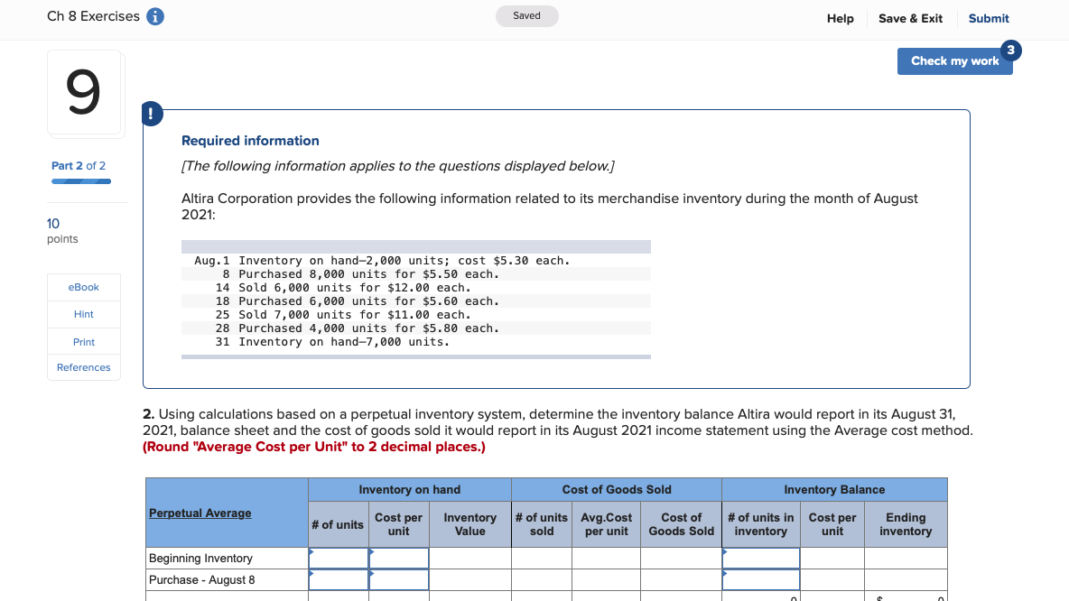  Ch 8 Exercises i Saved Help Save & Exit Submit Check