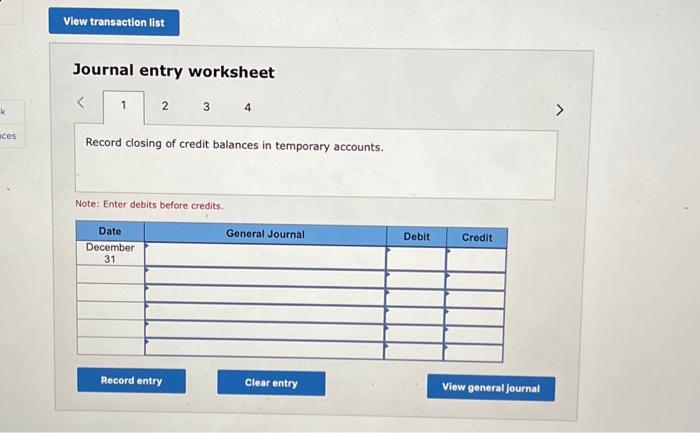 P3 The following list includes temporary accounts from the December 31 adjusted