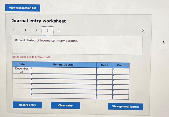 closing entries. Journal entry worksheet Record closing of credit balances in temporary