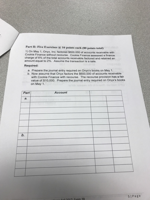  Part II: Five Exercises @ 16 points each (80 points total