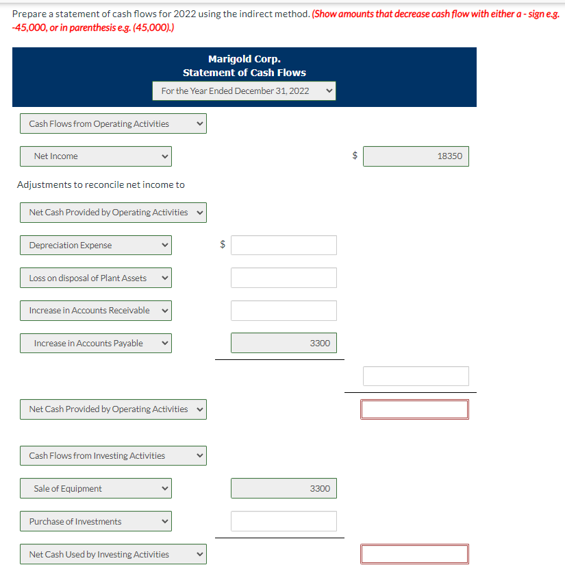 Net income was $18,350. Dividends declared and paid were $15,800. 2. Equipment