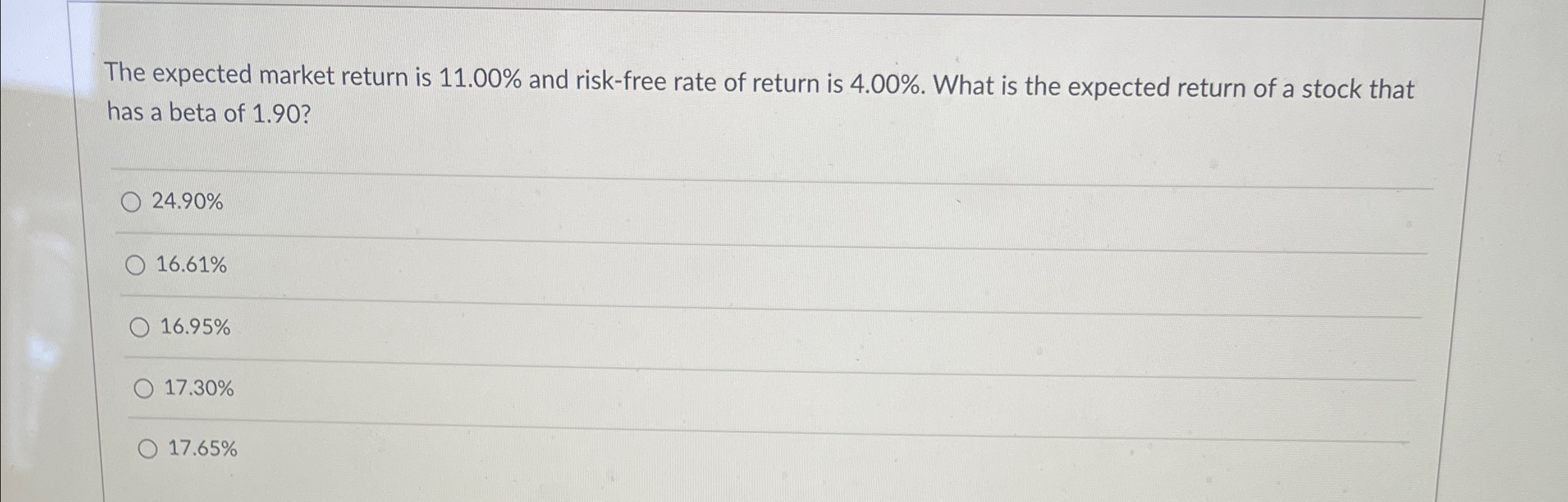  The expected market return is 11.00% and risk-free rate of return