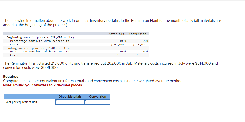 Please show work The following information about the work-in-process inventory pertains to