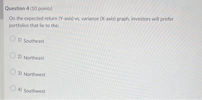 please help need it asap On the expected return (Y-axis) vs. variance