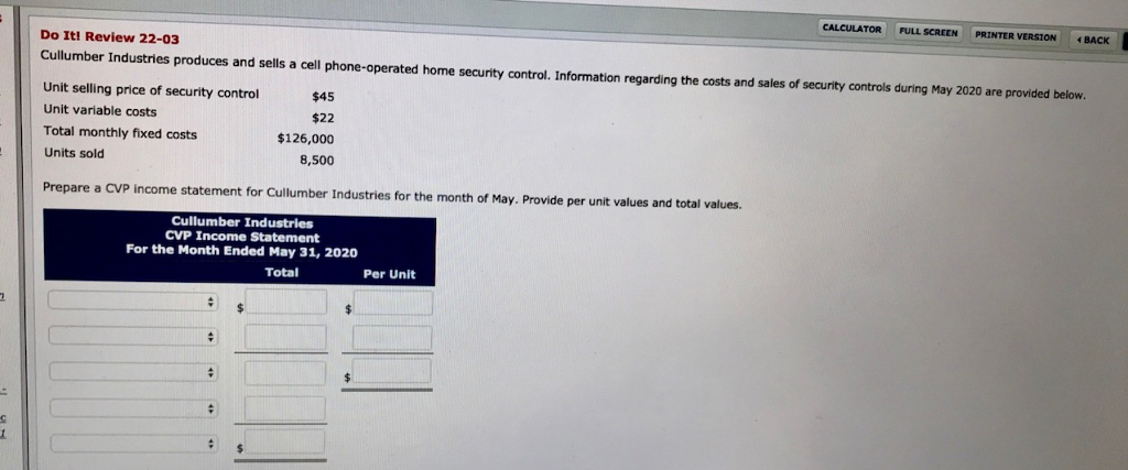  CALCULATOR FULL SCREEN PRINTER VERSION BACK Do It! Review 22-03 Cullumber