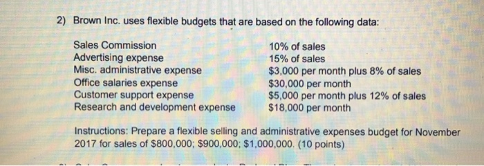  2) Brown Inc. uses flexible budgets that are based on the