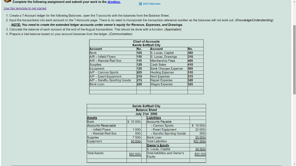  Complete the following assignment and submit your work to the dropbox.