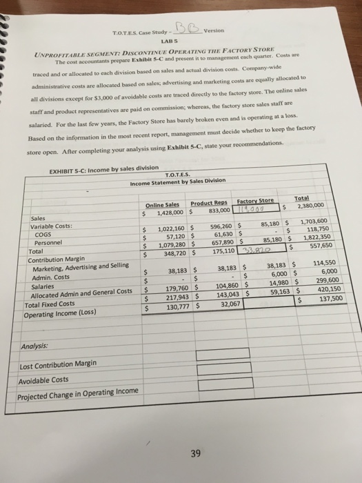  TOTEs Case udvertion Version LAB S E SEGMENT: DISCONTINUE OPERATING THE