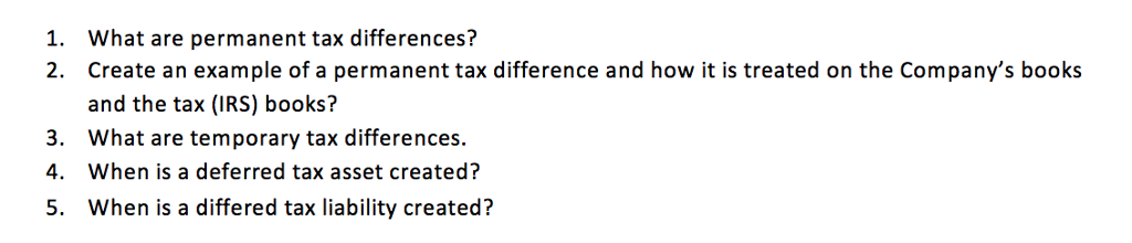  What are permanent tax differences? Create an example of a permanent