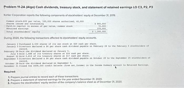 What am I doing Wrong ?! Problem 11-2A (Algo) Cash dividends, treasury