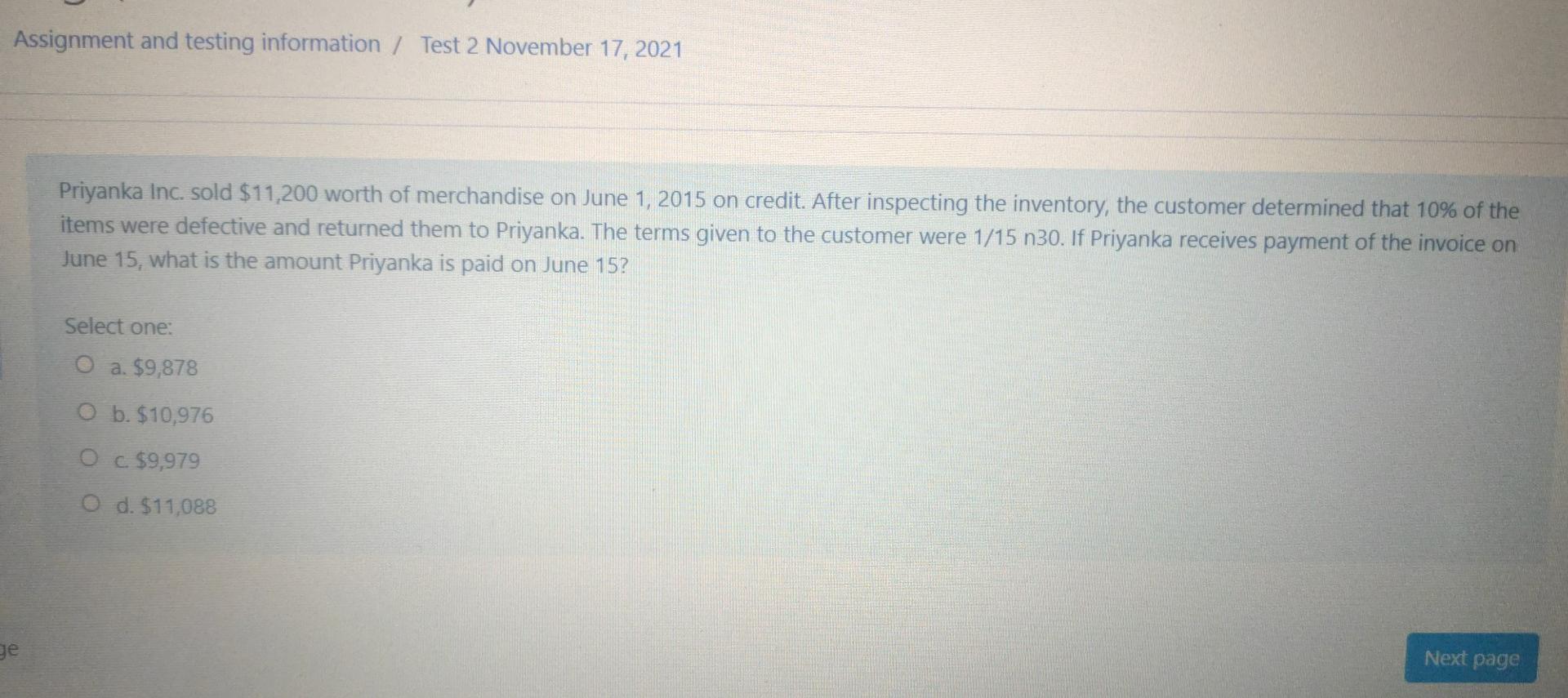  Assignment and testing information / Test 2 November 17, 2021 Priyanka