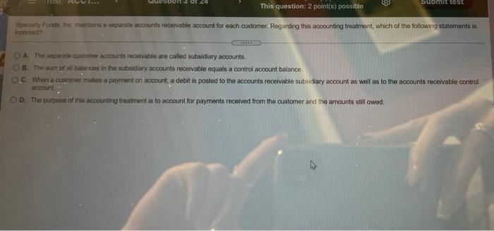  le Submit LOST This question: 2 point(s)possible Specialty Food The maintains