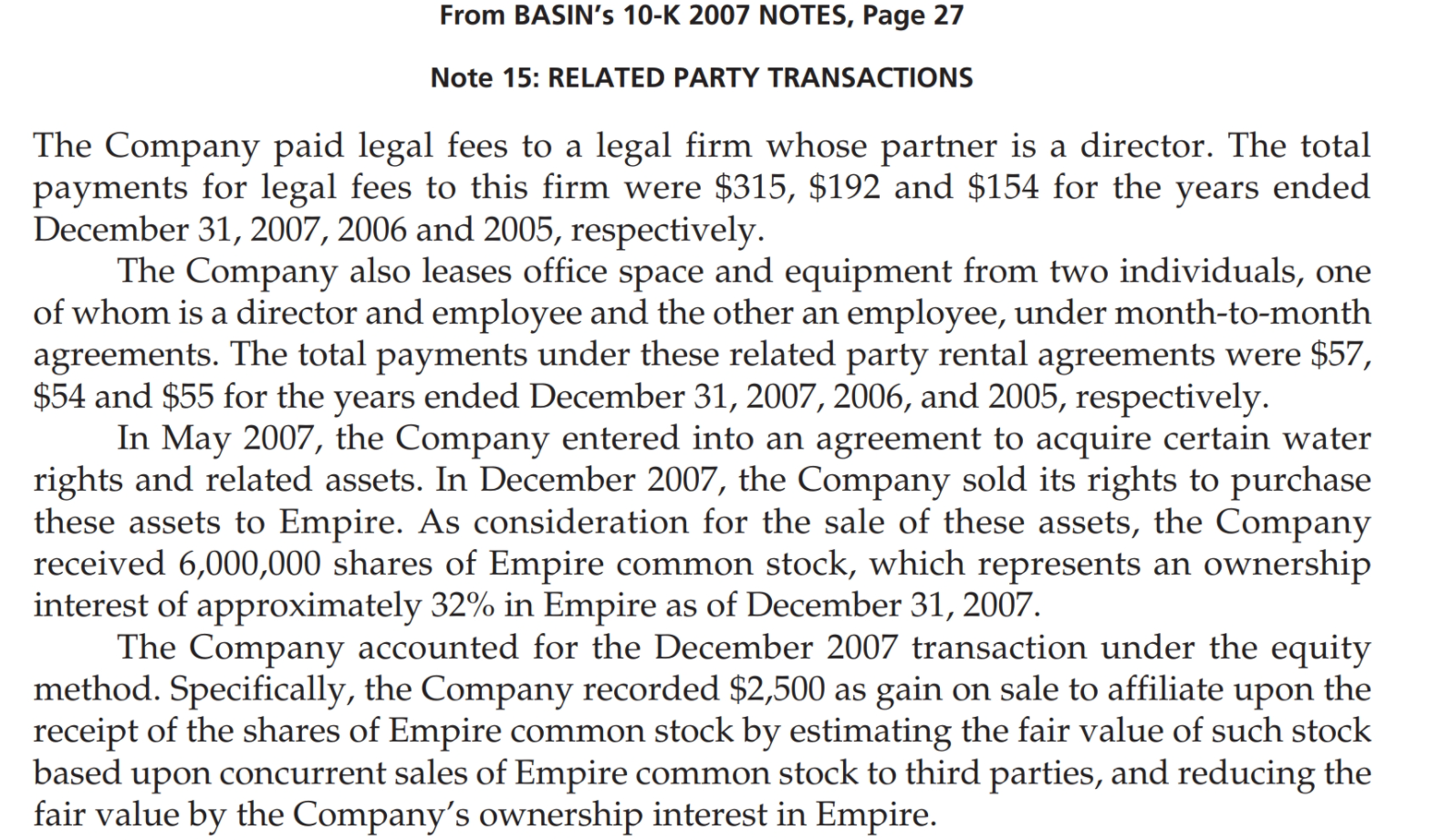 extracts from the selected affiliates, or SPEs, that were present financial statements