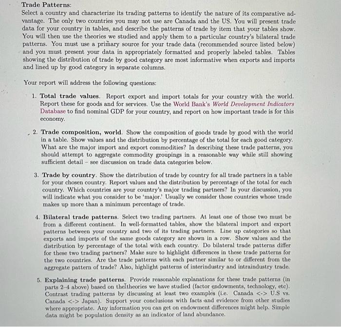  Trade Patterns: Select a country and characterize its trading patterns to