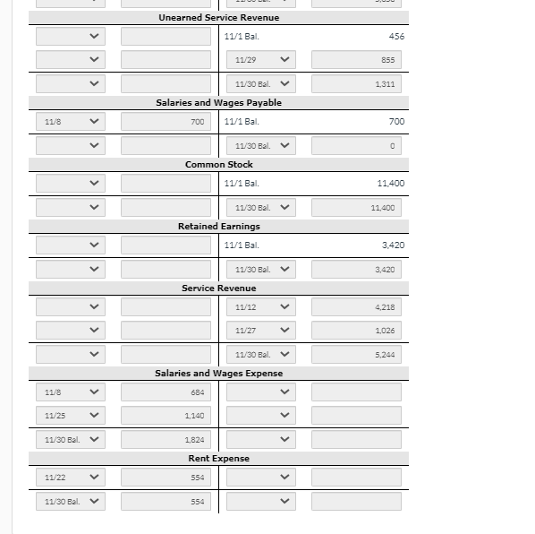 11/1 Bal. Accounts Payable 570 11/1 Bal. 2622 456 Unearned Service Revenue