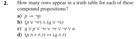 Discete mathmatics How many rows appear in a truth table for