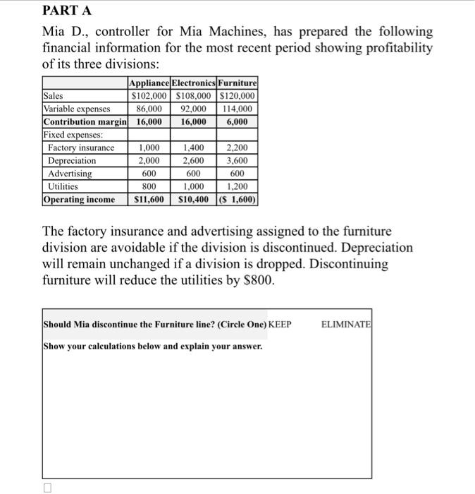 please help! Mia D., controller for Mia Machines, has prepared the following