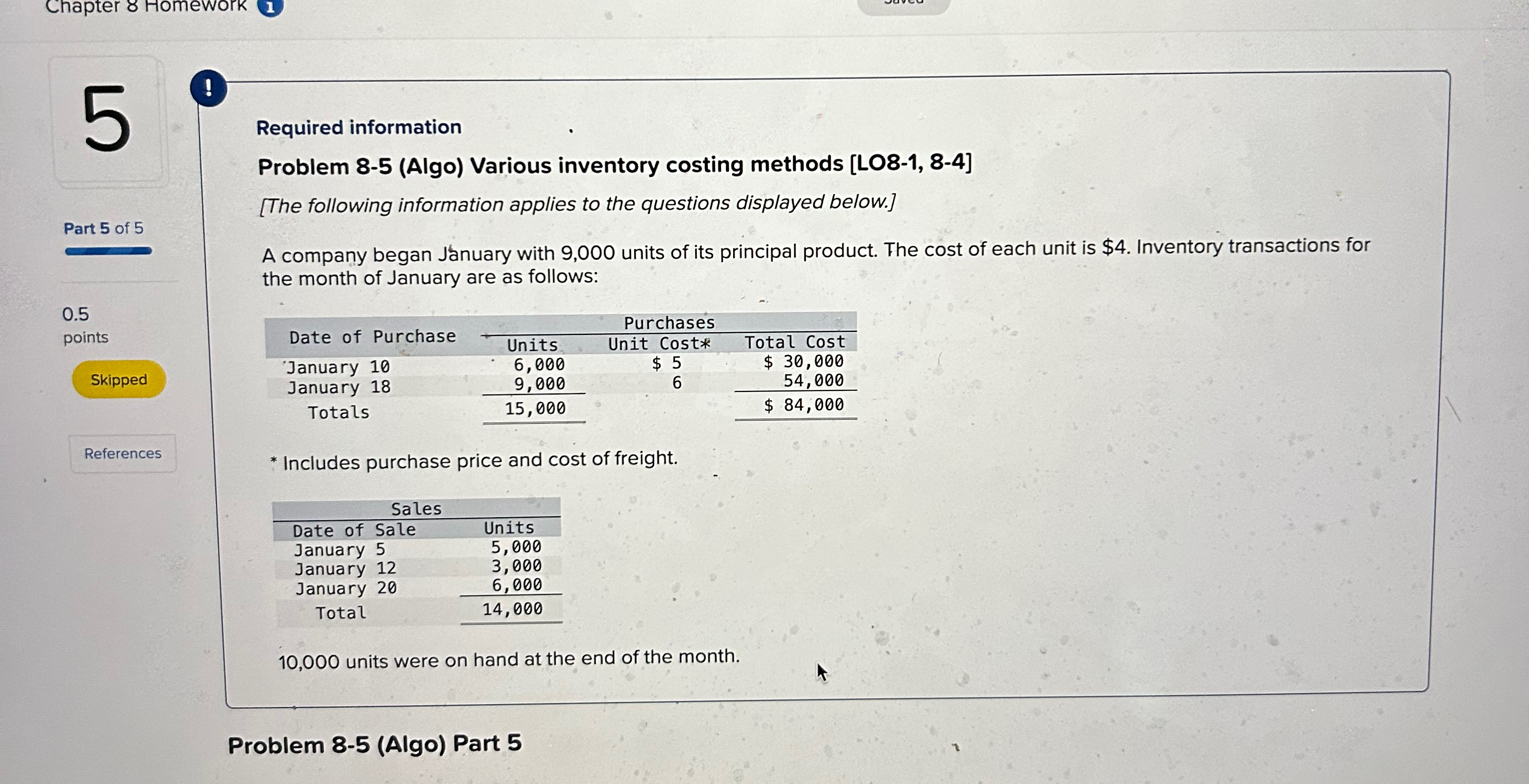  ! Required information Problem 8-5(Algo) Various inventory costing methods [LO8-1,8-4] [The