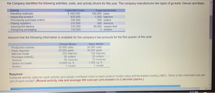  Required: Compute activity rates for each activity and assign overhead costs
