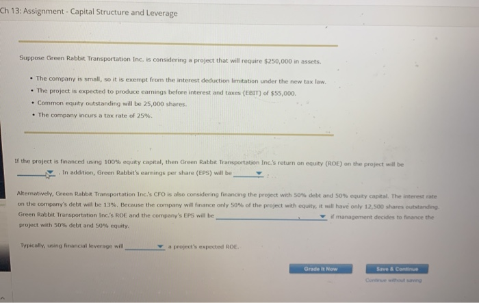  Ch 13: Assignment - Capital Structure and Leverage Suppose Green Rabbit