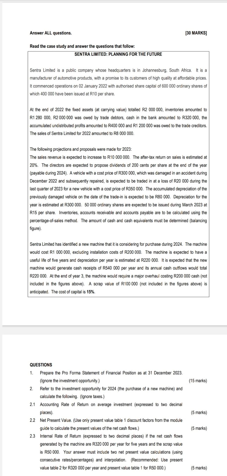  Read the case study and answer the questions that follow: SENTRA