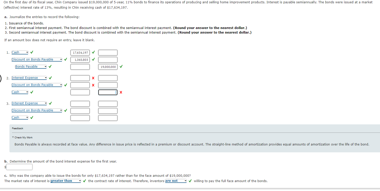  Feedback T Check My Work b. Determine the amount of the