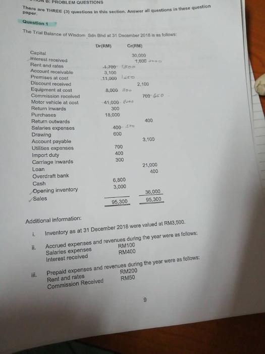  PROBLEM QUESTIONS There are THREE (a) questions in this section. Answer