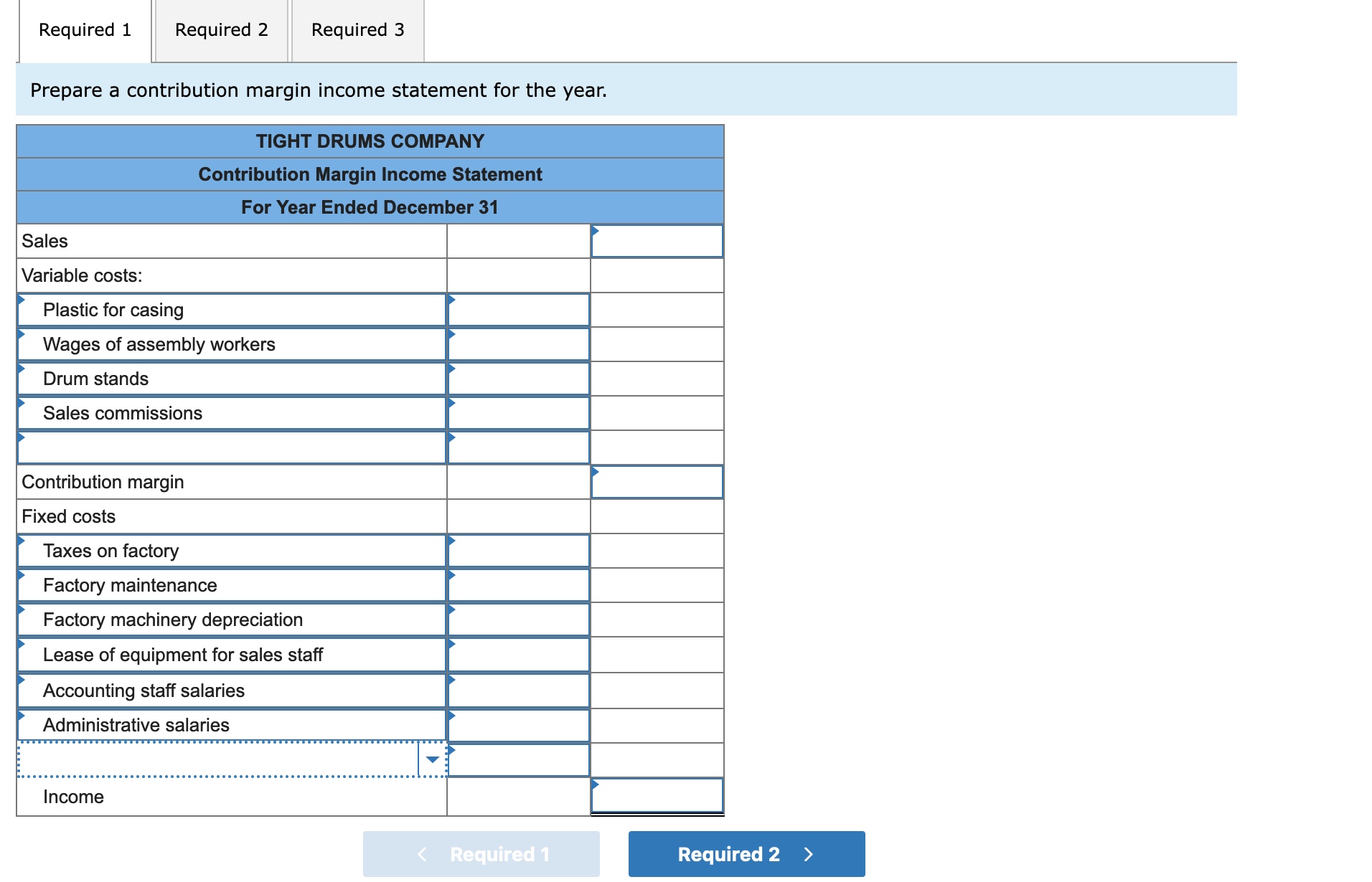 LO A1 The following costs result from the production and sale of